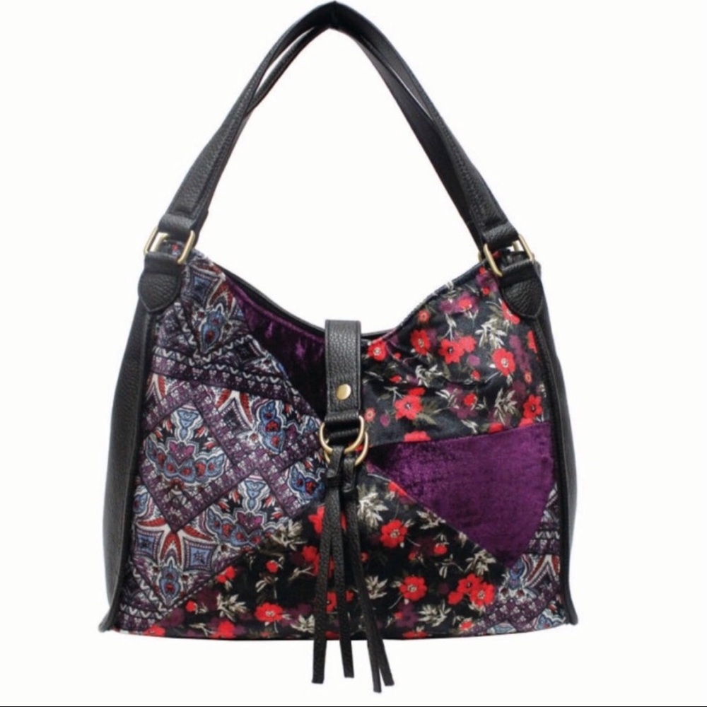 Libby Edelman Floral Patchwork Velvet Shoulder Bag Purse